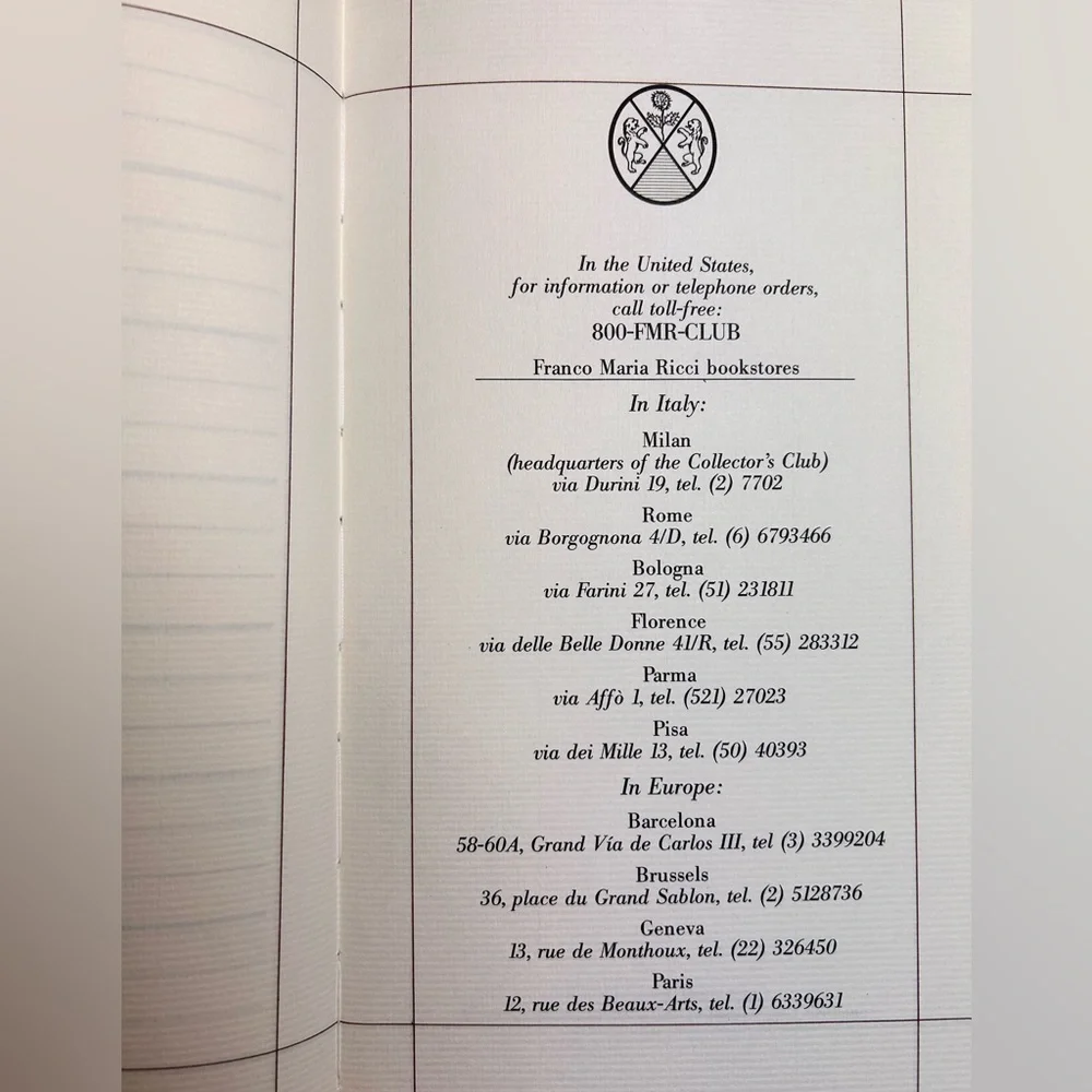 Franco Maria Ricci Bookstores of Italy address and telephone book NWOT